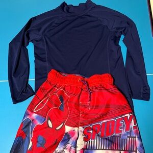 Marvel Spider-Man & Lands’ End Boys Swim Set Medium 8 Rash Guard Trunks
